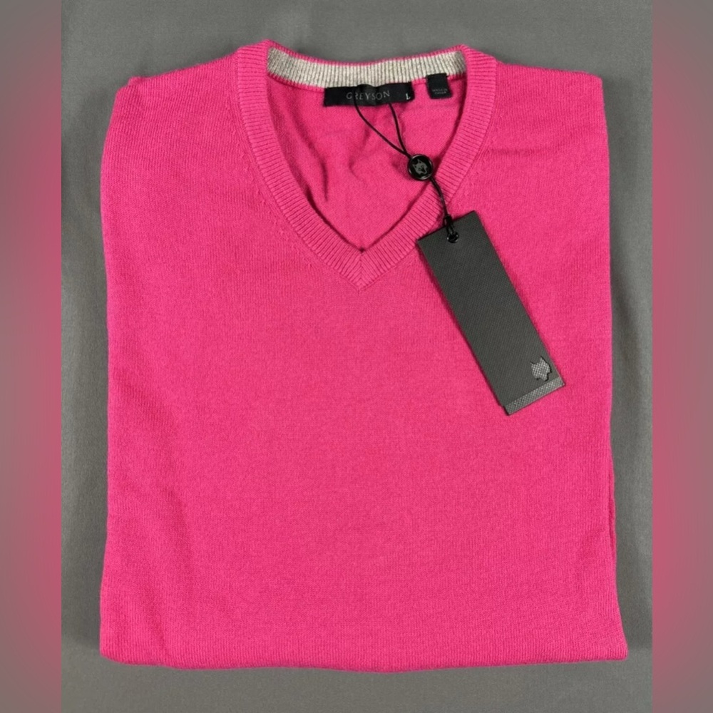 Greyson Golf Sweater Cheyenne V-Neck Large Sasanqua Pink Nylon Wool Acrylic